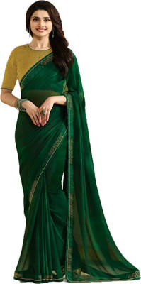 RAJESHWAR FASHION Printed, Self Design, Floral Print Bollywood Georgette Saree(Green)