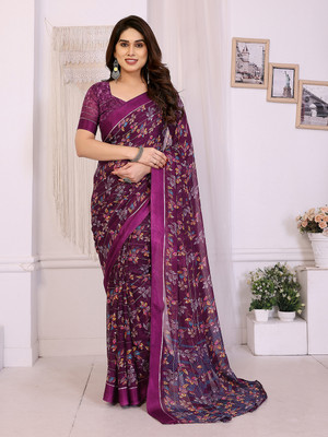 Anand Sarees Floral Print Bollywood Georgette Saree(Brown)
