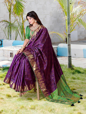 jayant creation Printed Patola Silk Blend Saree(Purple)