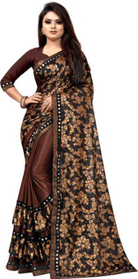 zoentik enterprise Floral Print Bollywood Lycra Blend Saree(Brown)