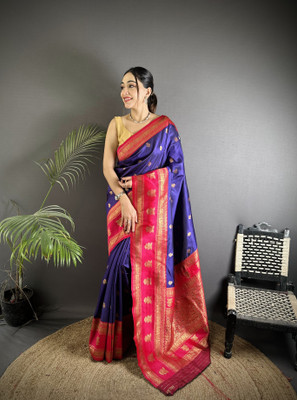 HARSHA CORPORATION Woven, Embellished Banarasi Silk Blend Saree(Blue)