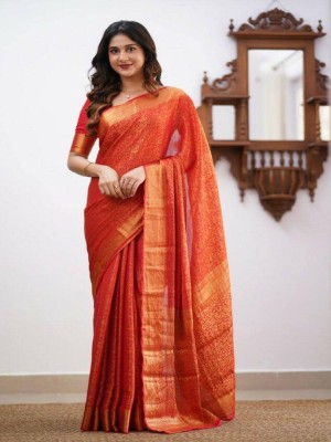 A To Z Cart Embellished Banarasi Silk Blend Saree(Red)