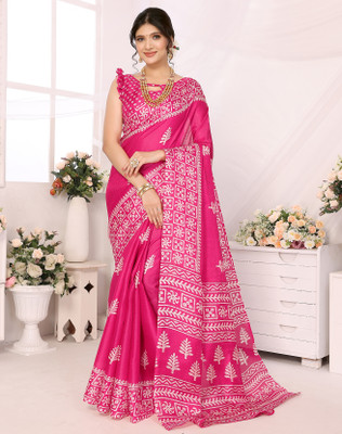 Divastri Printed Bhagalpuri Art Silk Saree(Pink)