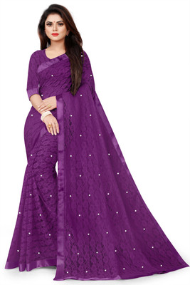 VRLOOKMEFASHION Embroidered Bollywood Net Saree(Purple)