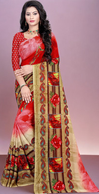 Divastri Floral Print Bollywood Georgette Saree(Multicolor)