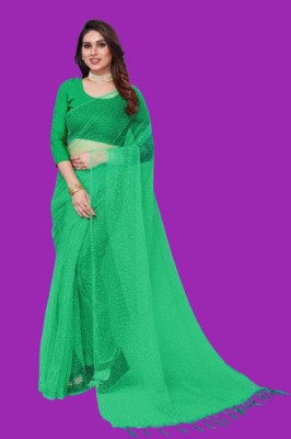 Yanshi Enterprise Self Design Bollywood Net Saree(Green)