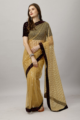 LADYSUTRA Self Design Bollywood Net Saree(Yellow)