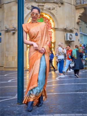 odette Printed Saree with Attached Blouse Viscose Rayon Saree(Orange)
