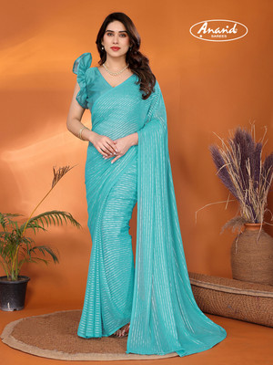 Anand Sarees Embellished, Self Design Bollywood Georgette Saree(Light Blue)