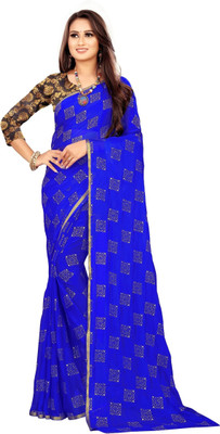 Aardiva Printed Daily Wear Chiffon Saree(Blue)