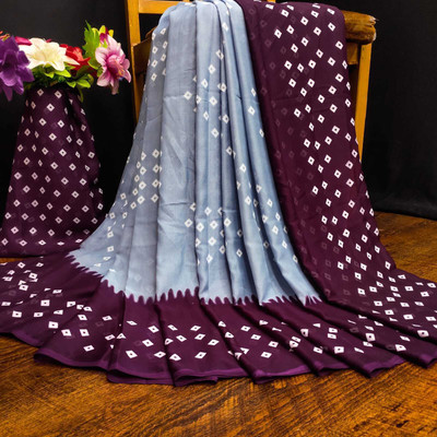 jihana fab Printed Bandhani Chiffon, Silk Blend Saree(Multicolor)