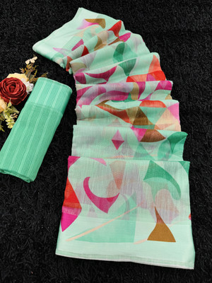 HouseOfCommon Printed Chanderi Chanderi, Cotton Blend Saree(Multicolor)