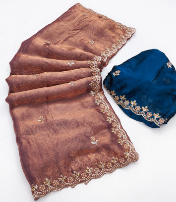 RAGISHA ENTERPRISE Embroidered Bollywood Chiffon Saree(Brown)