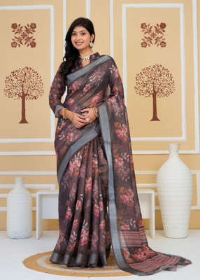 SHRIVAN FASHION Printed Bollywood Silk Blend Saree(Black, Grey, Gold)