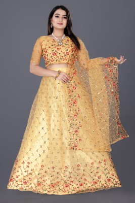 Mb Fashion Embroidered Semi Stitched Lehenga Choli(Gold)