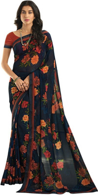 ROOP SUNDARI SAREES Printed Bollywood Georgette, Chiffon Saree(Blue)