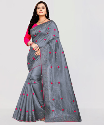 MM VENTURE Embroidered Bollywood Silk Blend Saree(Grey)