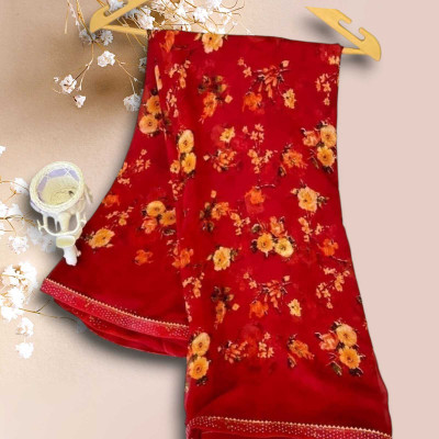 AGV Printed Bandhani Chiffon Saree(Red)
