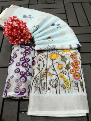 HouseOfCommon Printed Kanjivaram Pure Cotton, Cotton Linen Saree(Multicolor)