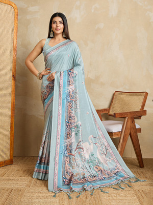VED CREATION Printed Handloom Silk Blend Saree(Multicolor)