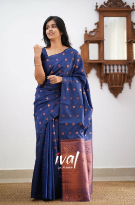 KRIYANSH Woven, Printed, Applique, Embellished Banarasi Jacquard, Art Silk Saree(Blue)