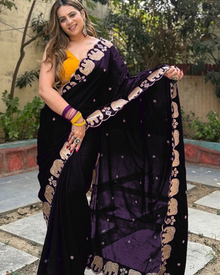 CLICKTHEMALL Self Design Bollywood Crepe Saree(Purple)