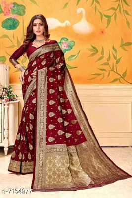 SHRIMAY Woven Kanjivaram Silk Blend Saree(Maroon)