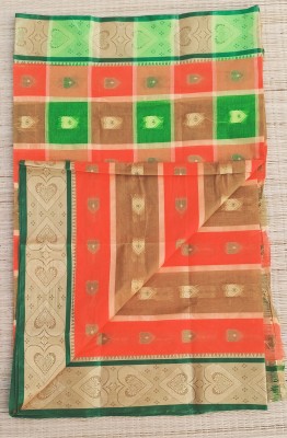 PRANATI ENTERPRISE Printed, Woven Tant Cotton Linen Saree(Orange, Green)