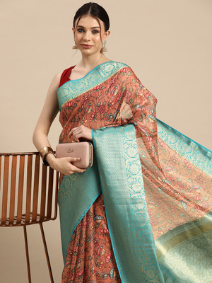 Divastri Digital Print Banarasi Silk Blend Saree(Orange)
