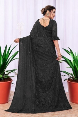 NEXA Embroidered Bollywood Net Saree(Black)