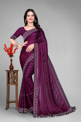 VEERAIVA Embellished Bollywood Chiffon Saree(Magenta)