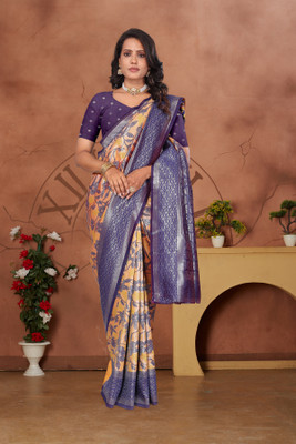 Aika Printed Banarasi Pure Silk Saree(Orange)