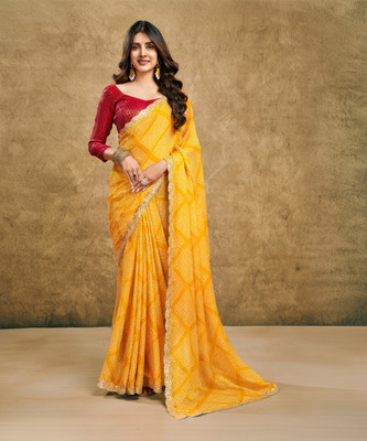 Satrani Self Design Bollywood Georgette, Chiffon Saree(Yellow)