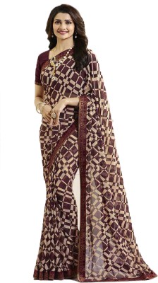 PeerCreation Printed Bollywood Georgette Saree(Brown)