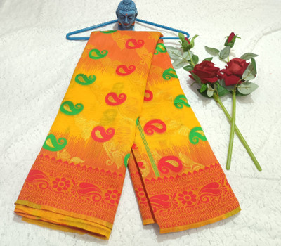 PalEcommerce Woven Ikkat Cotton Blend, Cotton Linen Saree(Yellow)
