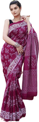 MARWAL HANDICRAFTS Hand Painted Daily Wear Cotton Silk Saree(Purple)