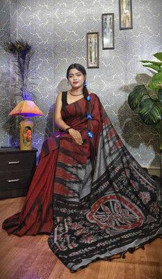 Joyguru Textile Printed Sambalpuri Cotton Blend Saree(Multicolor)