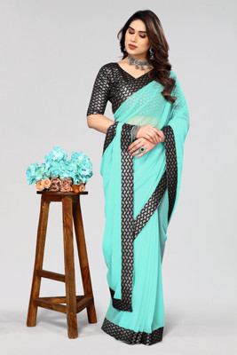NESHVI ENTERPRISE Solid/Plain Bollywood Jacquard Saree(Light Blue)