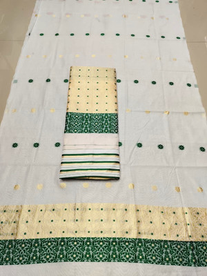 white desert Self Design Mekhela Chador Cotton Silk Saree(White)