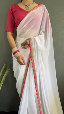 Aquiliq Embroidered Bollywood Georgette Saree(Pink)