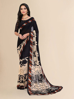 Moda Rapido Printed Daily Wear Georgette Saree(Black)