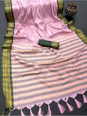 Sahajanand Self Design Banarasi Cotton Silk, Jacquard Saree(Pink)