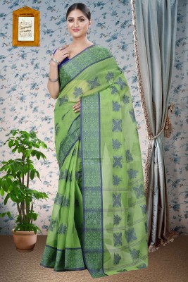 DipDiya Woven Tant Pure Cotton Saree(Green)