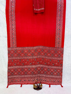 Rangvaani Embellished, Printed Bollywood Pure Silk Saree(Red)