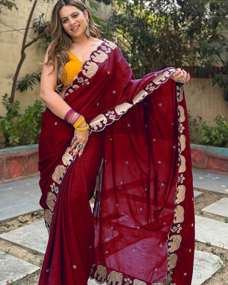 CLICKTHEMALL Self Design Bollywood Crepe Saree(Maroon)