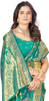 Tasrika Printed Banarasi Pure Silk Saree(Green)
