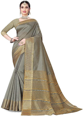 SARIMANIA Printed Kanjivaram Cotton Silk, Pure Cotton Saree(Grey)