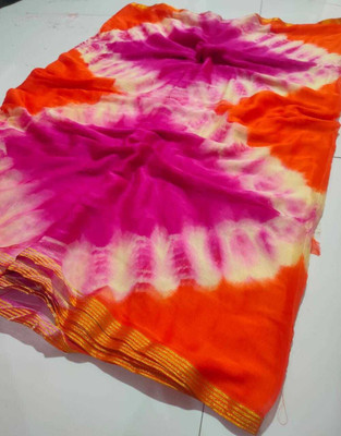 KAKADIYA CREATION Color Block Bollywood Chiffon Saree(Pink, Orange)