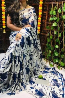Sitanjali Floral Print Bollywood Georgette Saree(Dark Blue)