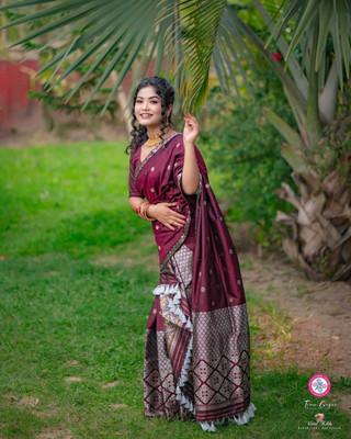 Garbguru Woven Mekhela Chador Pure Silk Saree(Maroon)